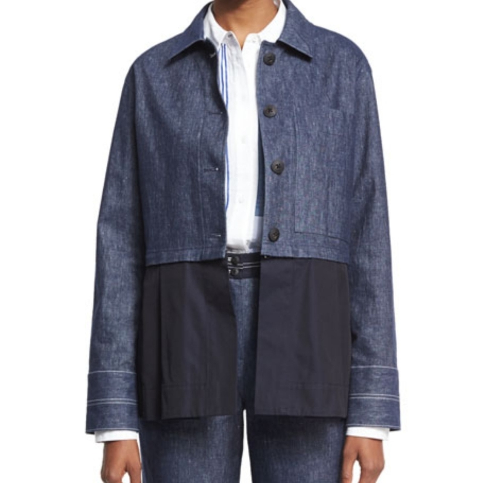 Elizabeth And James York Chambray Button Front Jacket Sz S Indingo Pocket A9